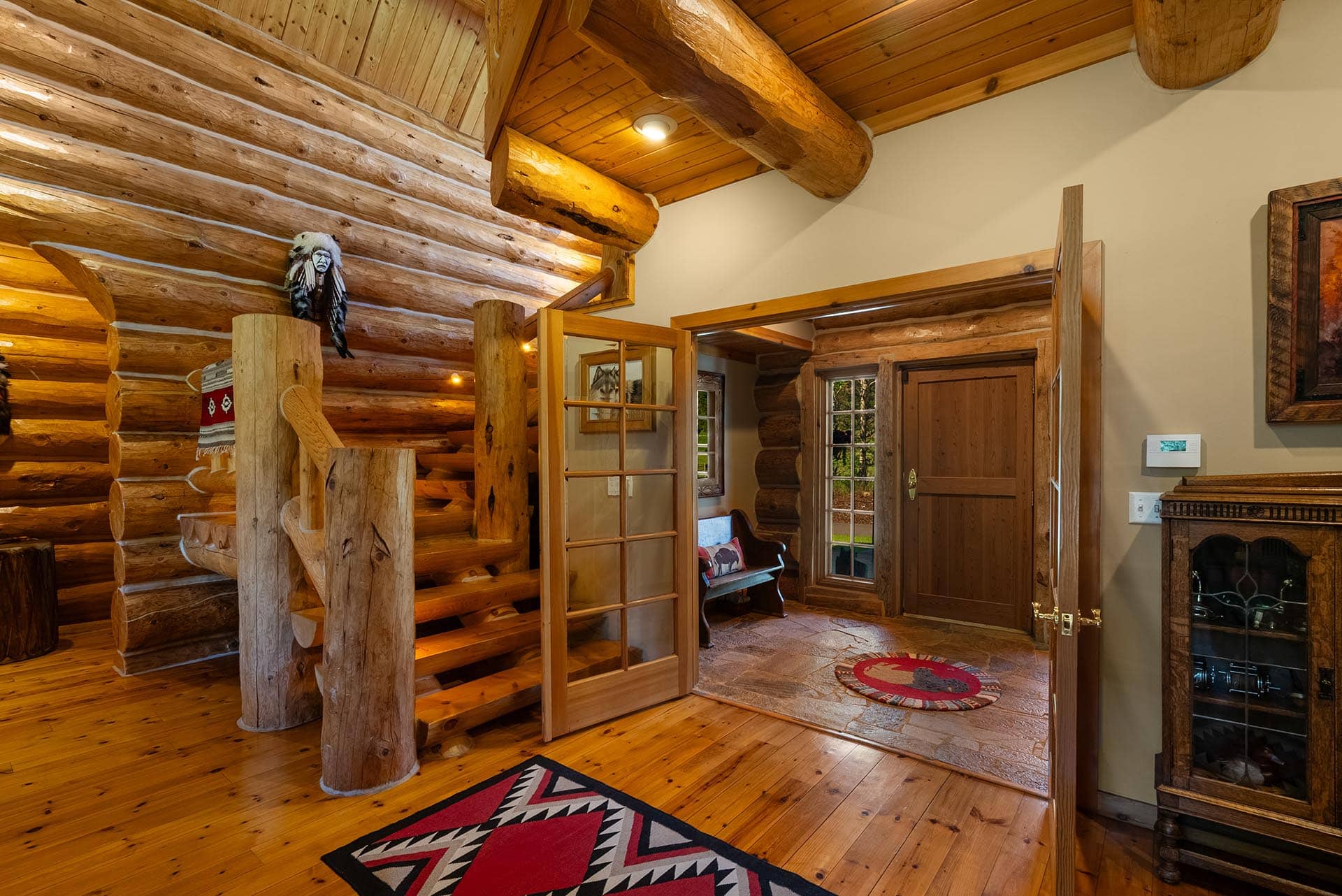 log home grand entryway montana gallatin riverfront retreat in big sky