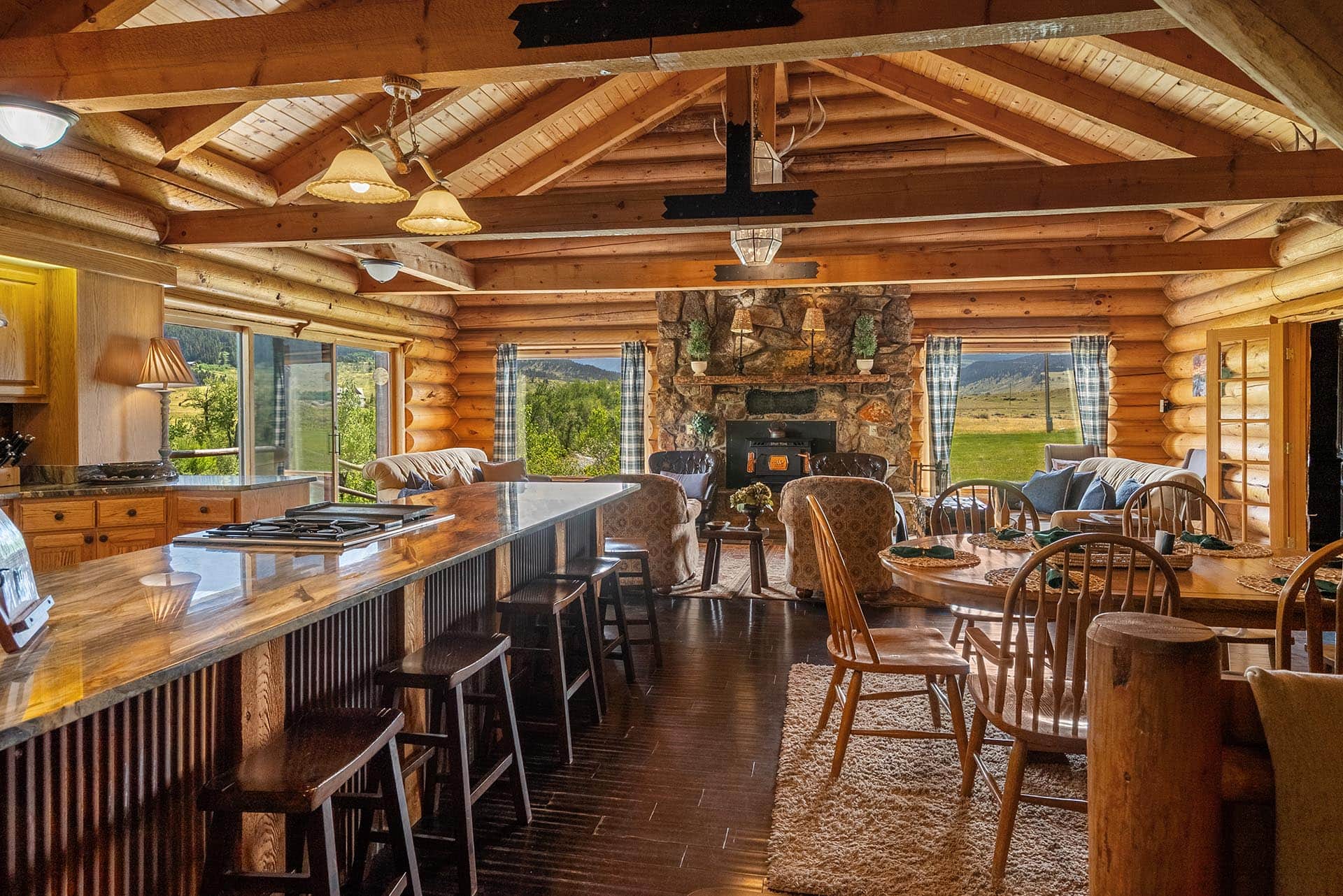 log home great room property for sale montana two rivers lodge