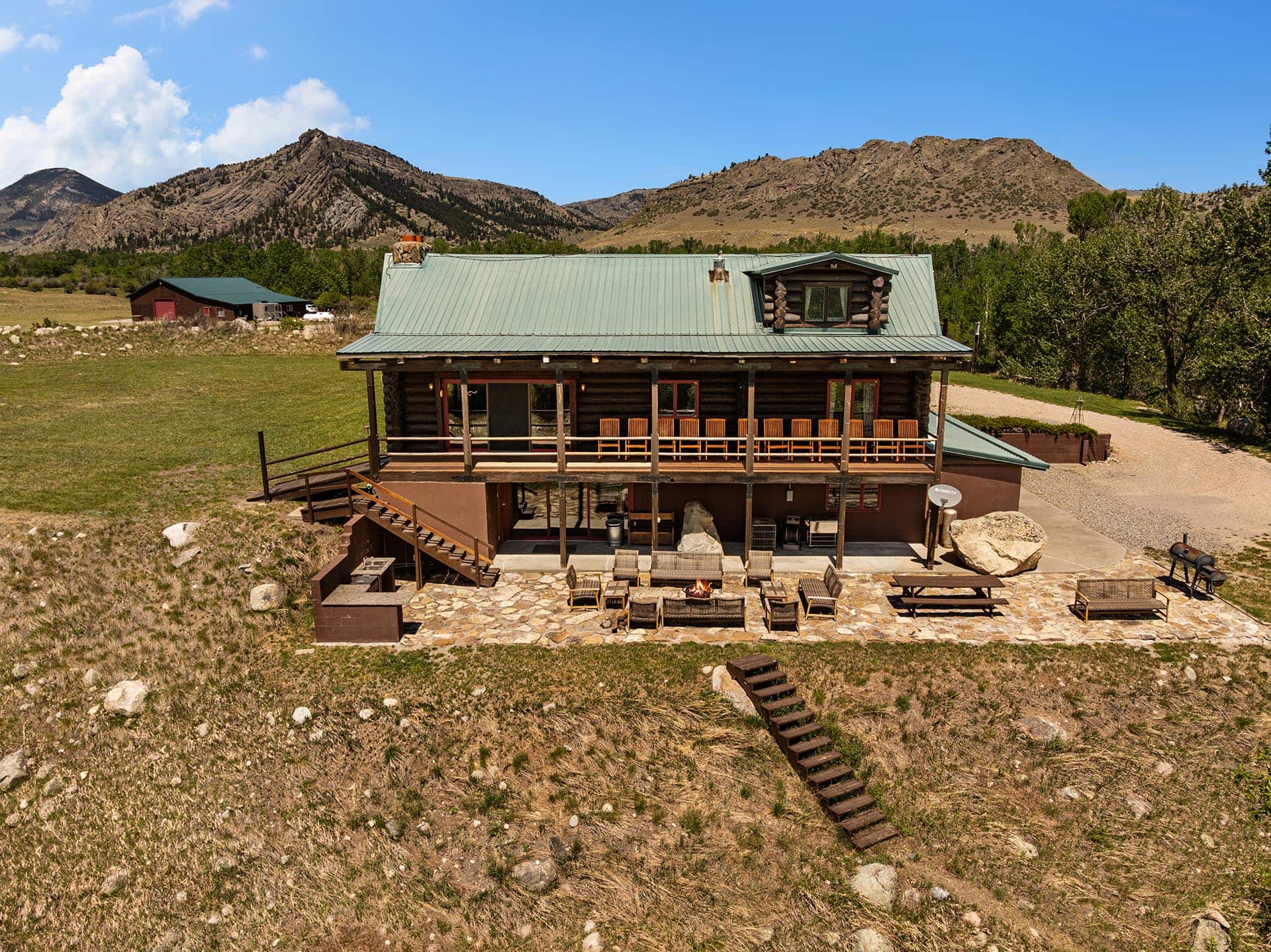 luxury lodge with outdoor patio and fire pit montana two rivers lodge