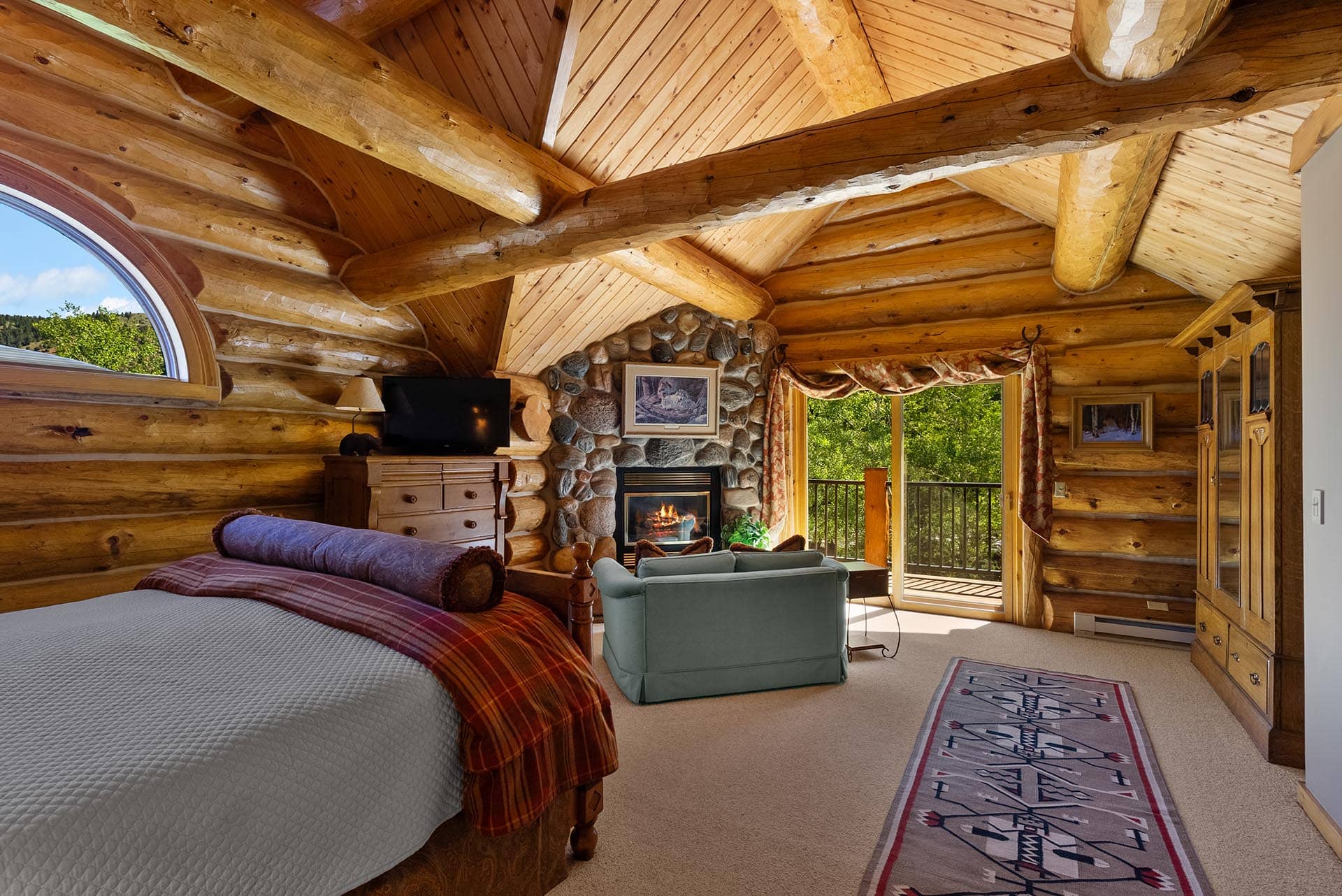 luxury log home bedroom for sale montana gallatin riverfront retreat in big sky
