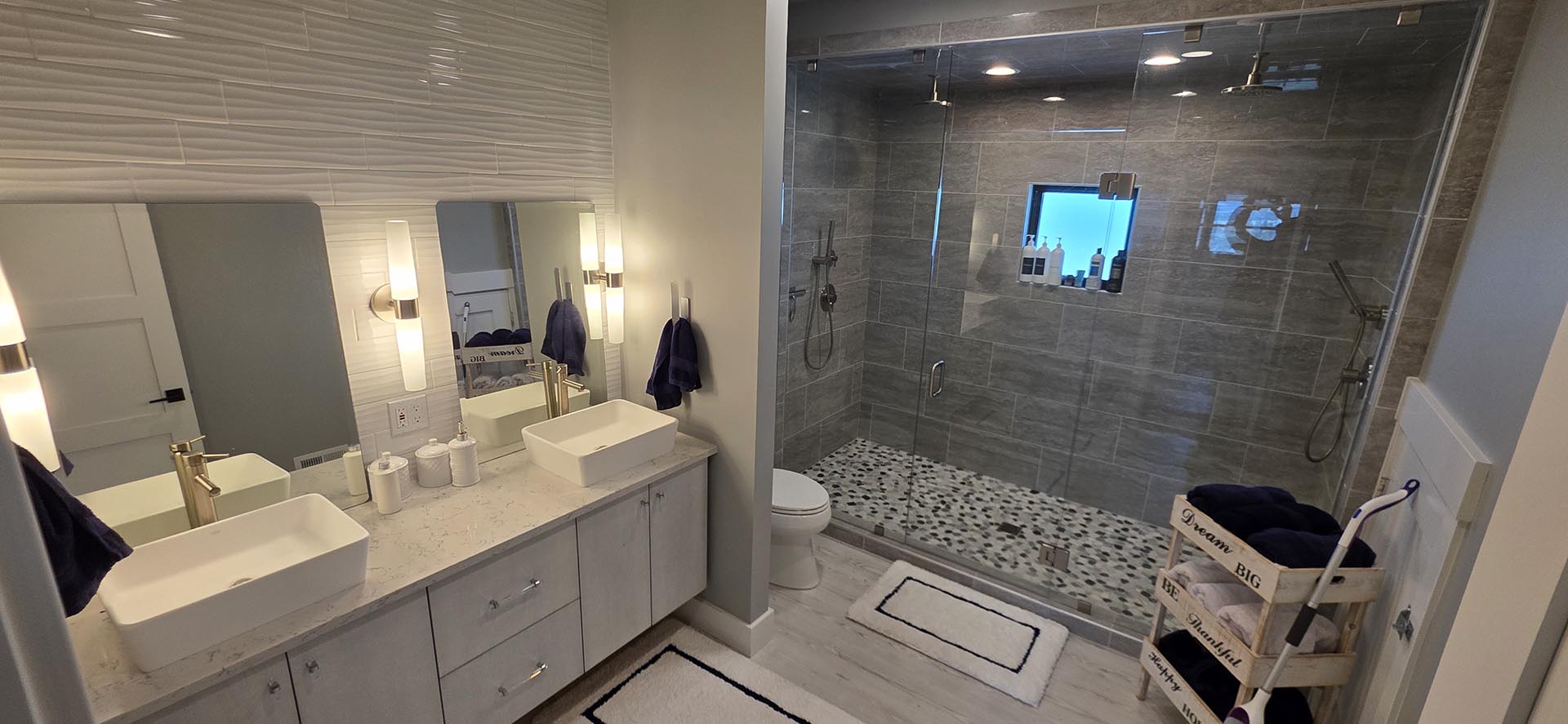 luxury walk in shower bathroom montana little fish creek lookout
