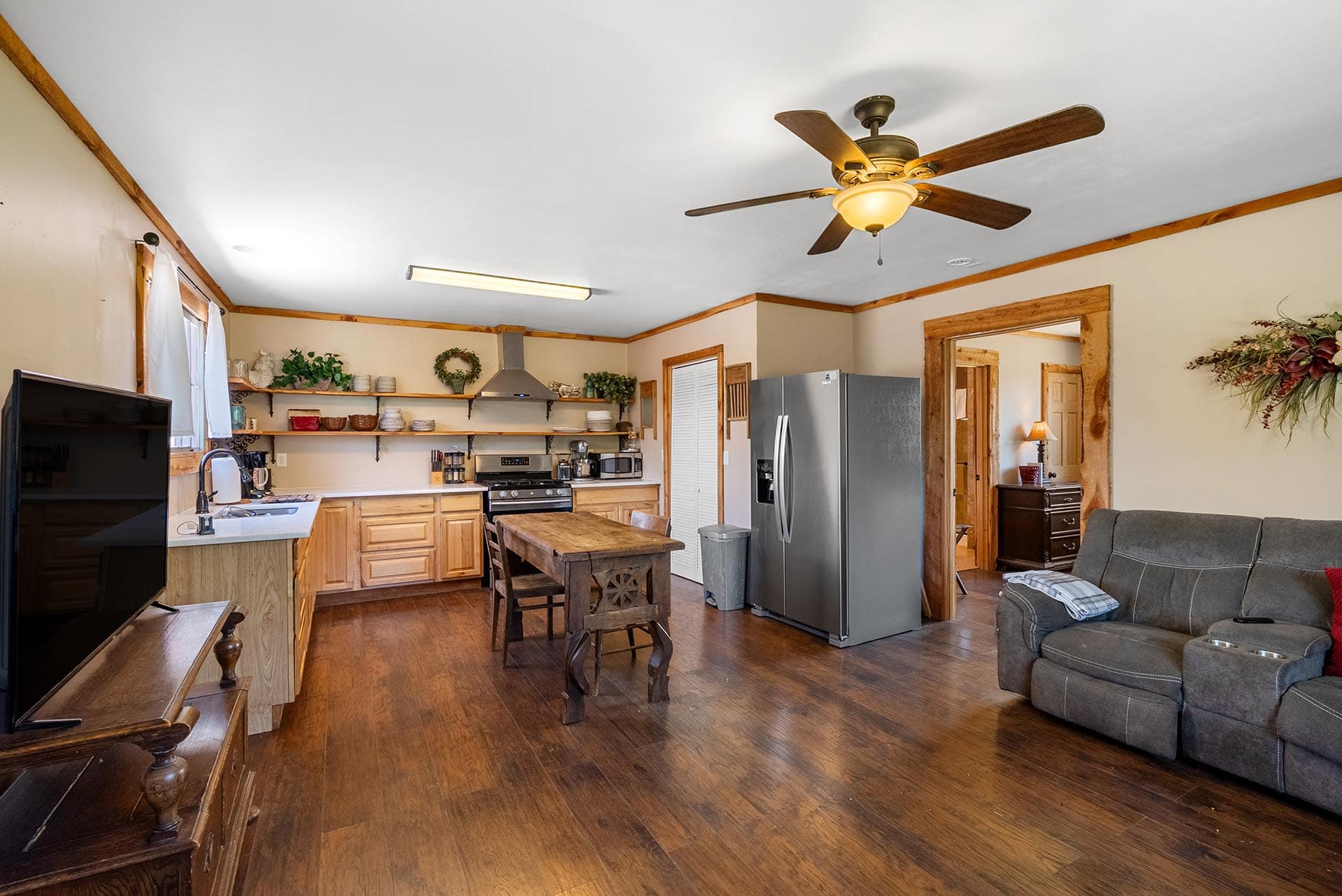 open concept kitchen living home for sale montana two rivers lodge