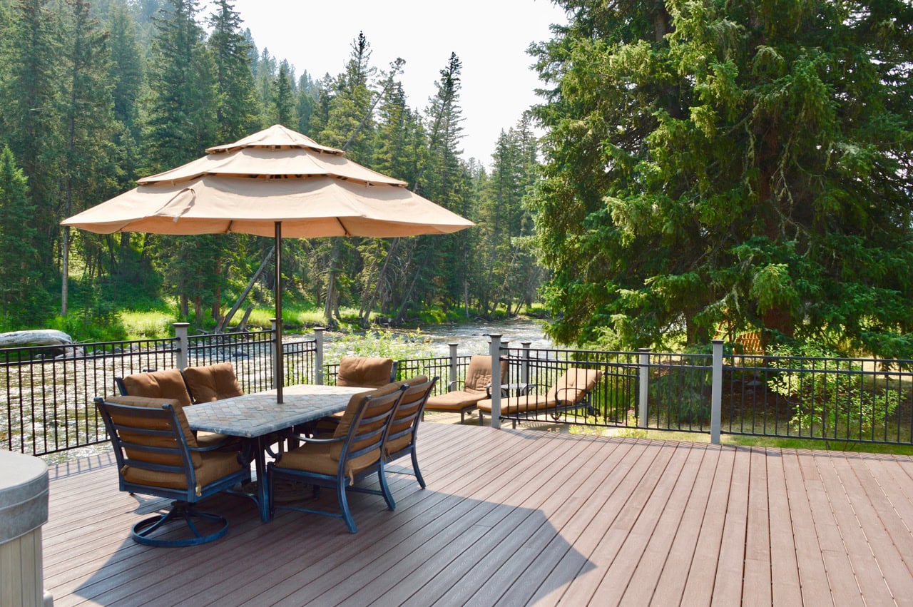 riverfront deck outdoor dining montana gallatin riverfront retreat in big sky view montana gallatin riverfront retreat in big sky