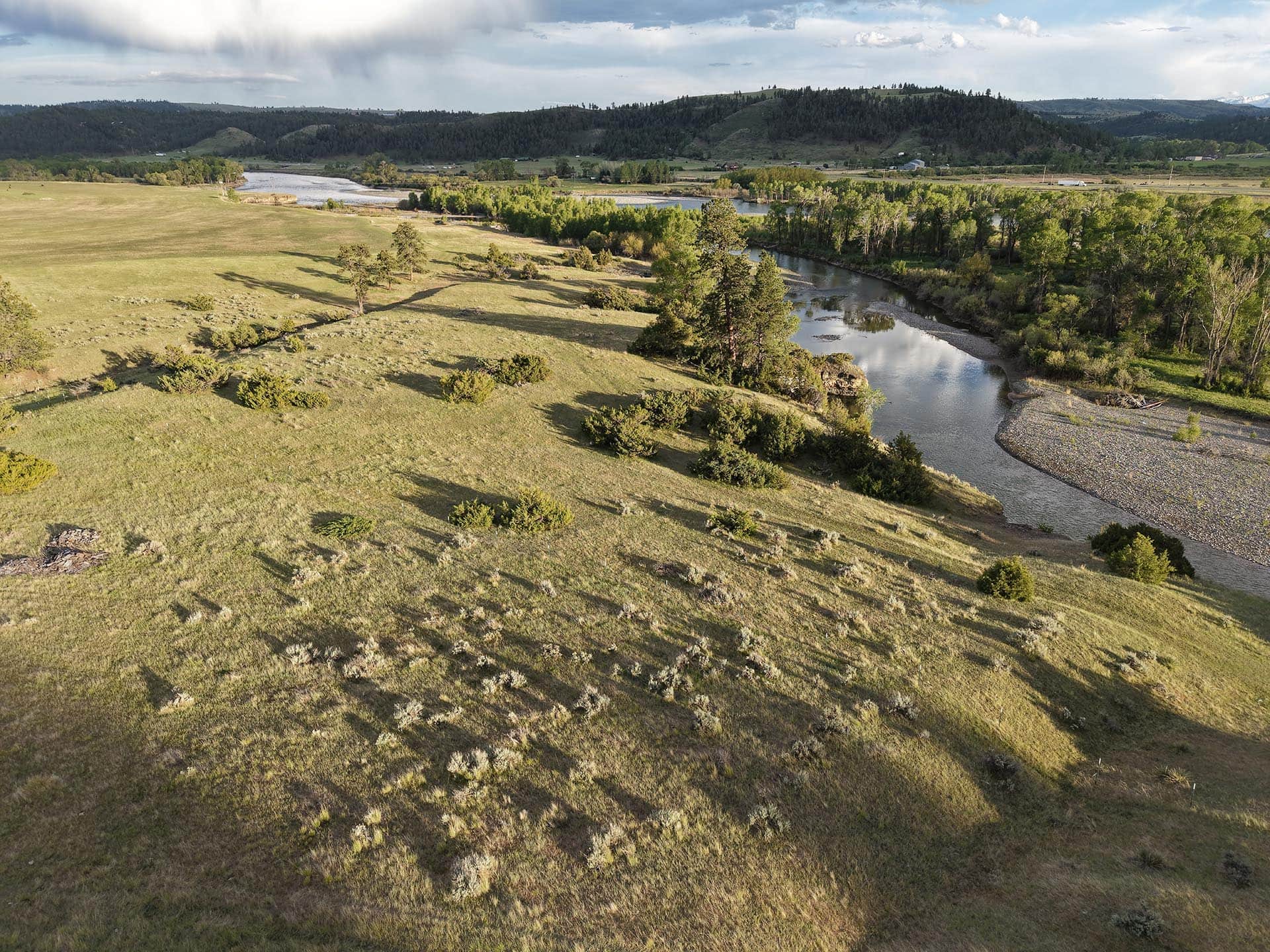 rolling pasture land montana springtime ranch on the yellowstone river