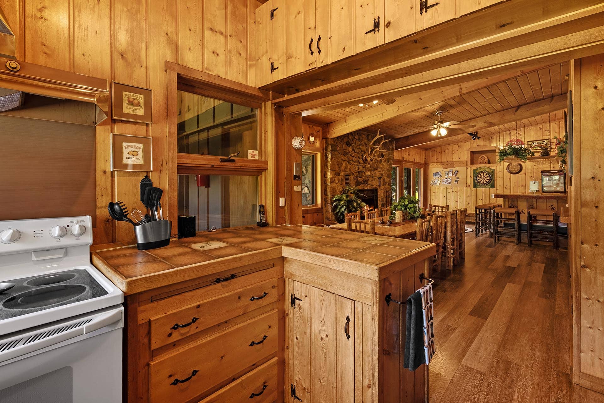 rustic kitchen and dining area montana gallatin riverfront retreat in big sky