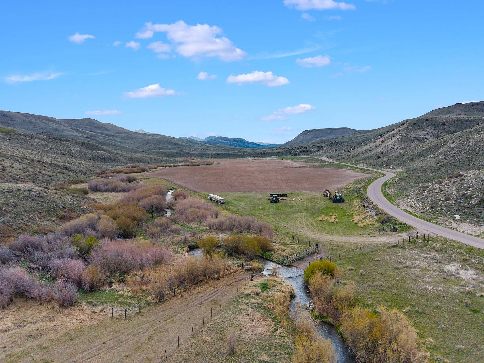 tilled farm land with creek id medicine lodge creek