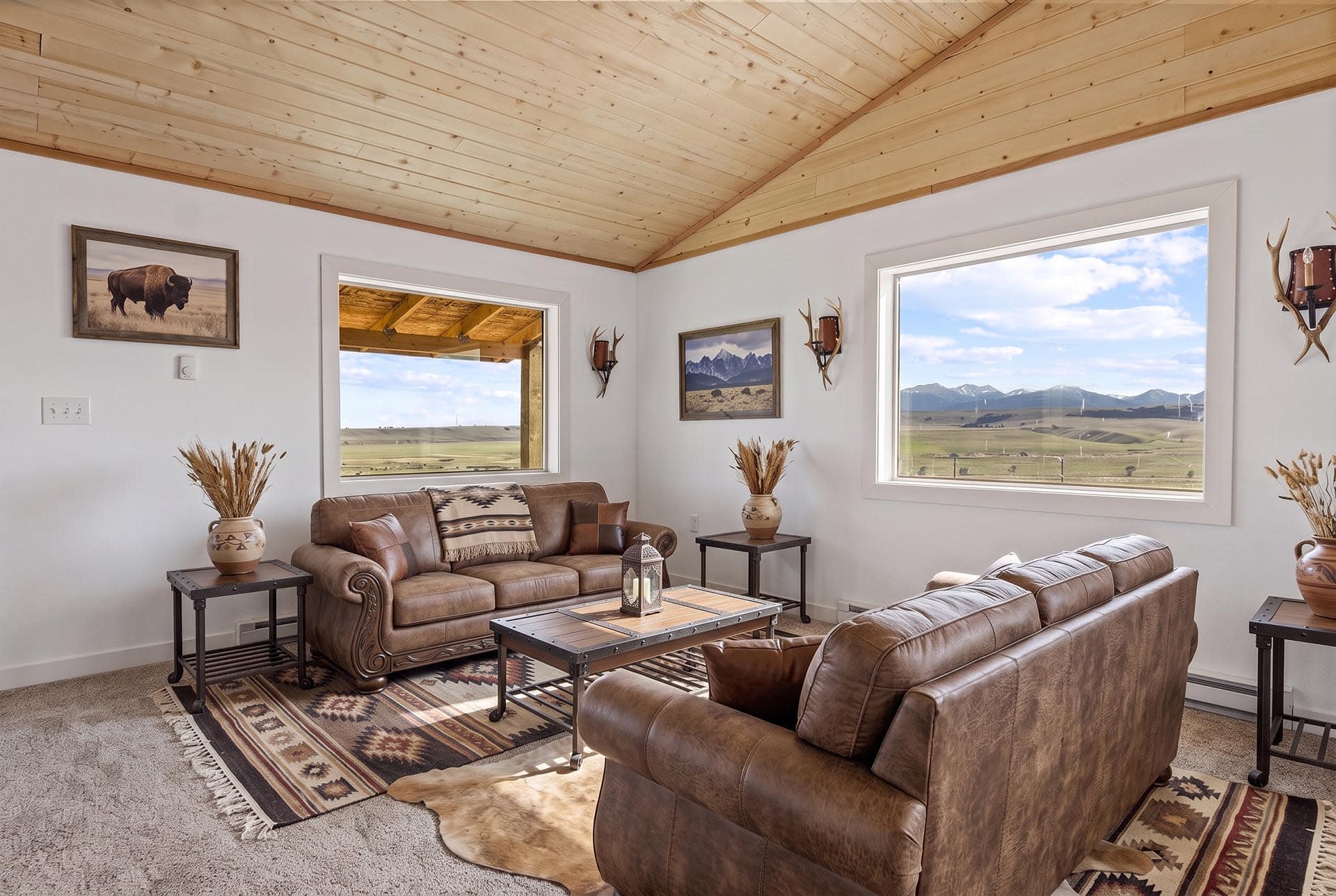 rustic living room with mountain views montana pintler views retreat