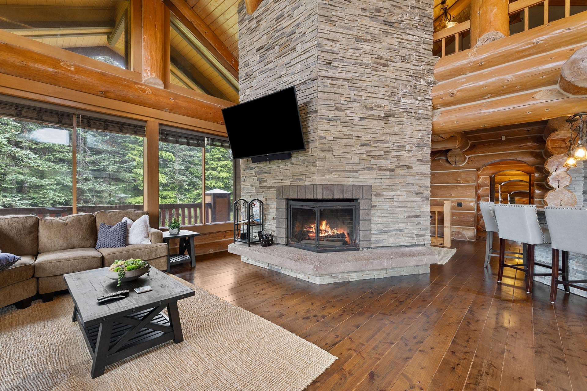 second house living room oregon tillamook bay timber retreat