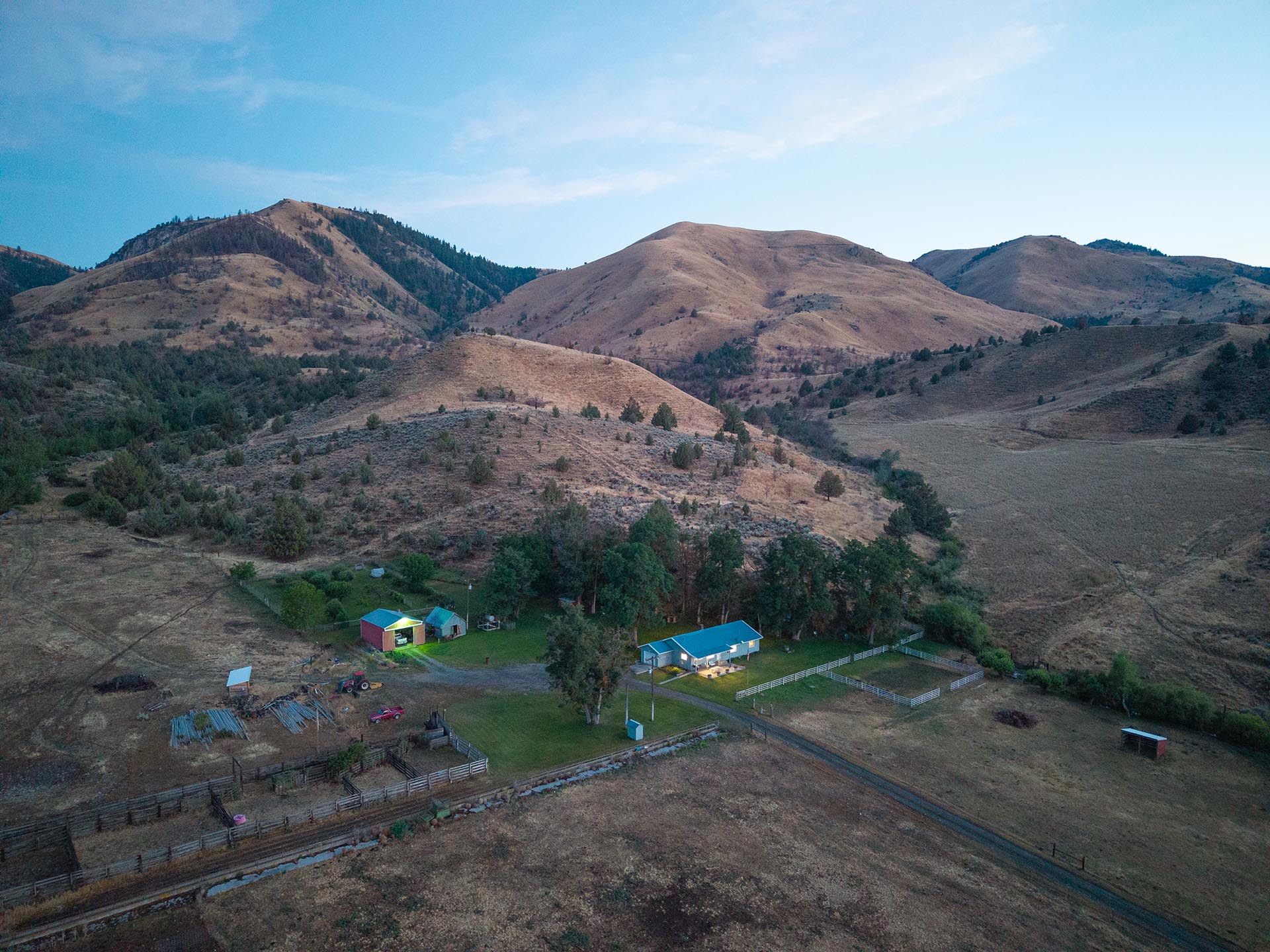 aerial view ranch headquarters valley land oregon powell creek ranch