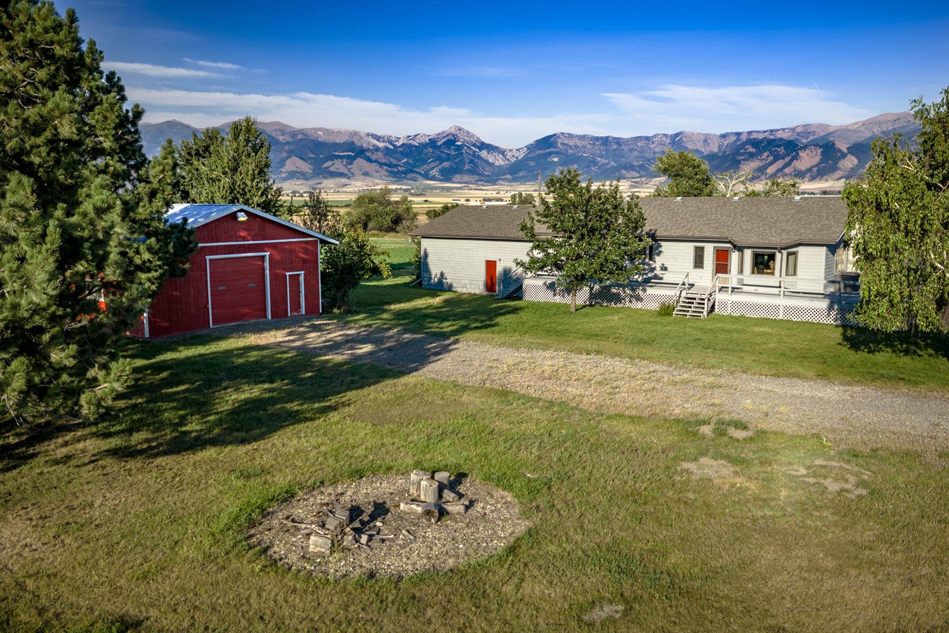 barn and house property with fire pit montana east gallatin riverlands