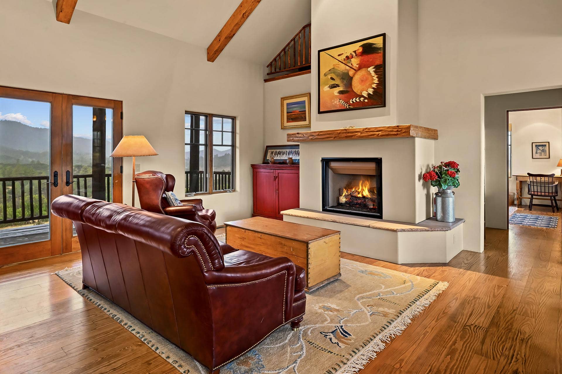 fireplace living room with mountain views residential estate colorado endless vista ranch
