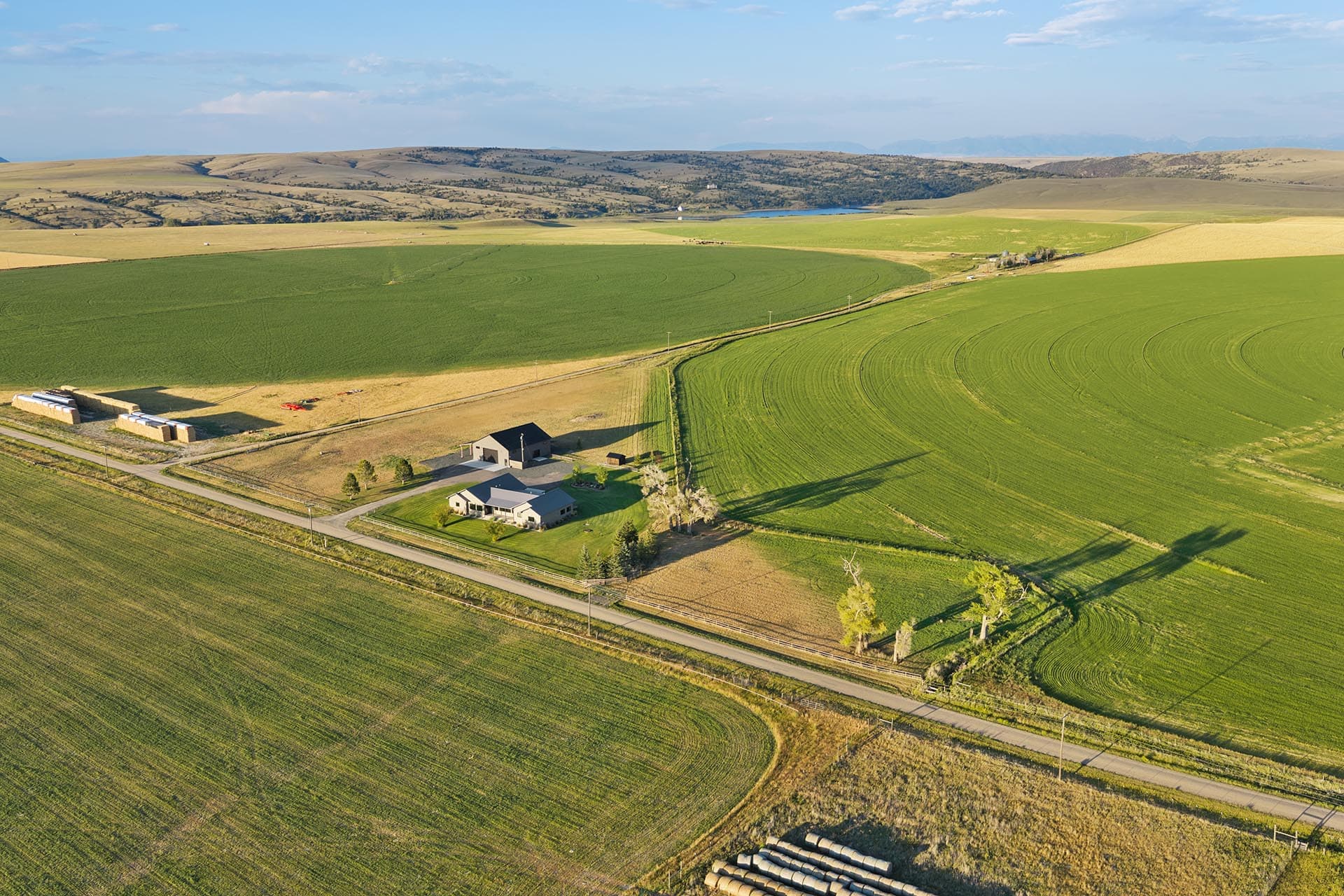 irrigated farm land aerial view montana hollowtop homestead