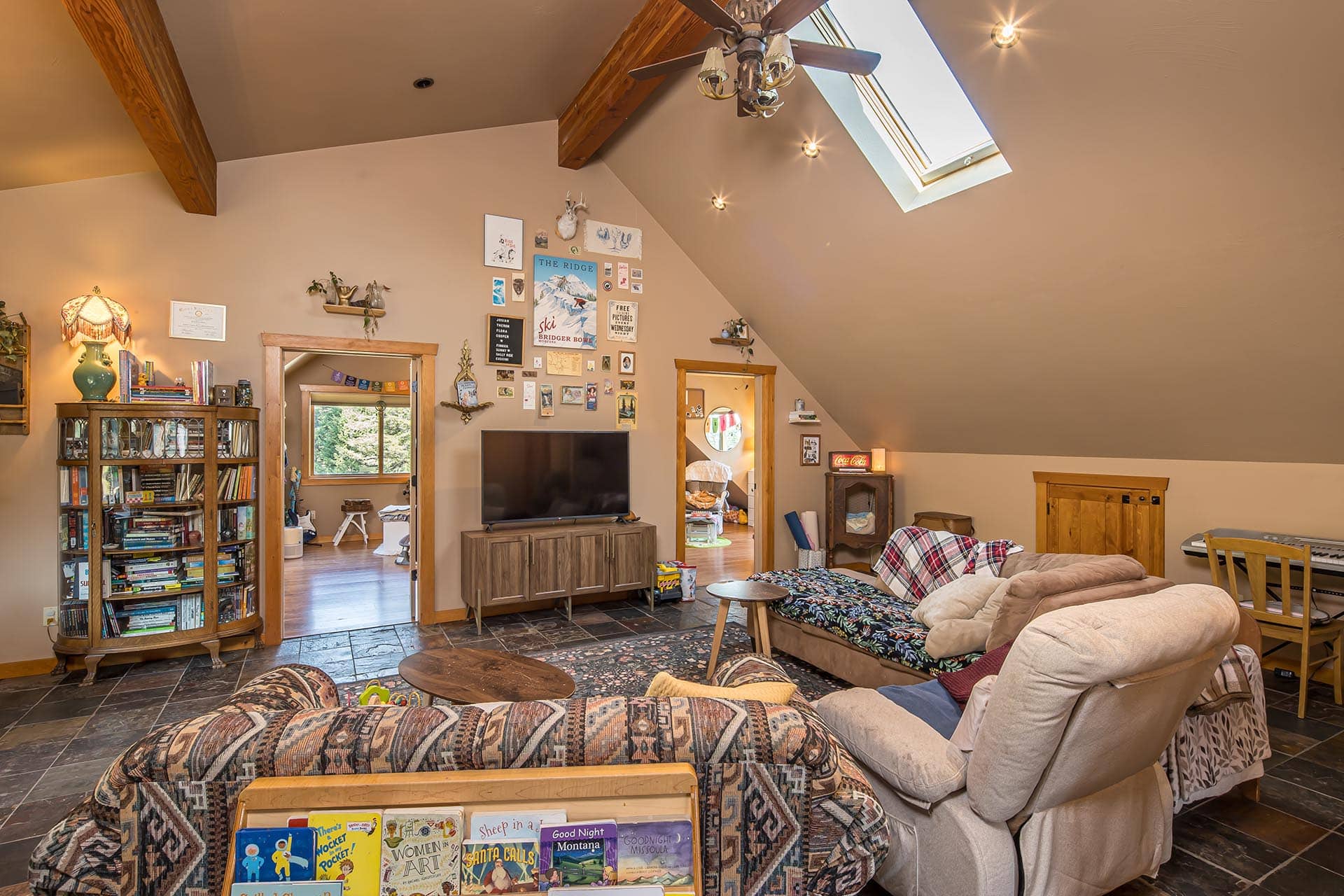 living room with skylight montana elk ranch