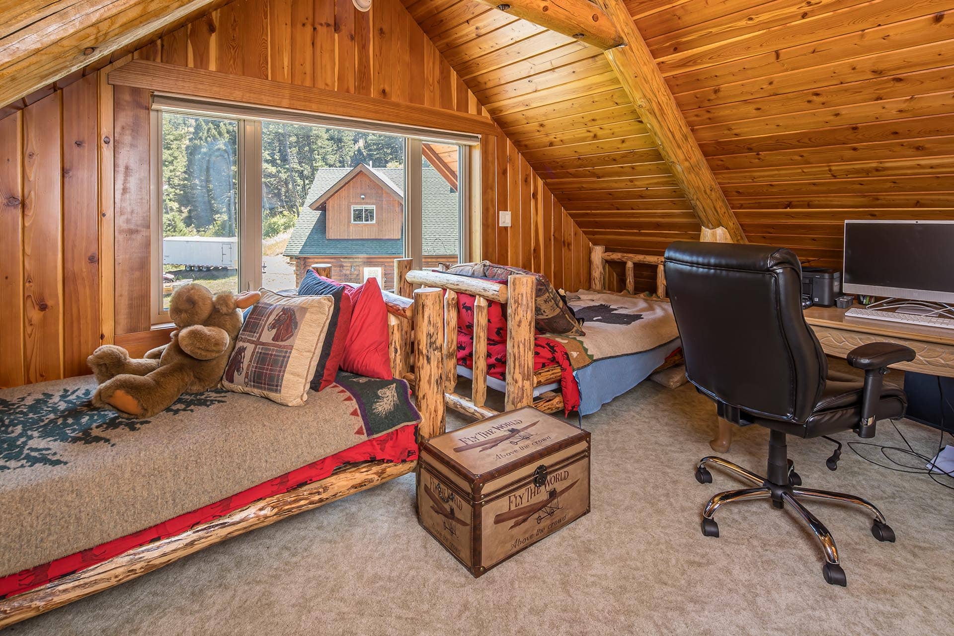 log cabin loft bedroom montana elk ranch
