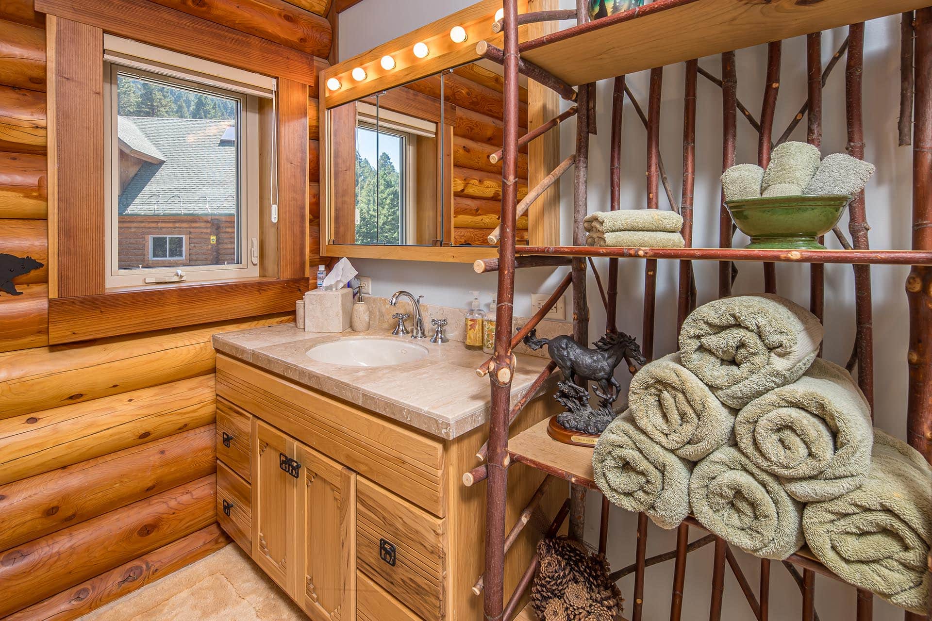 log home bathroom rustic vanity montana elk ranch