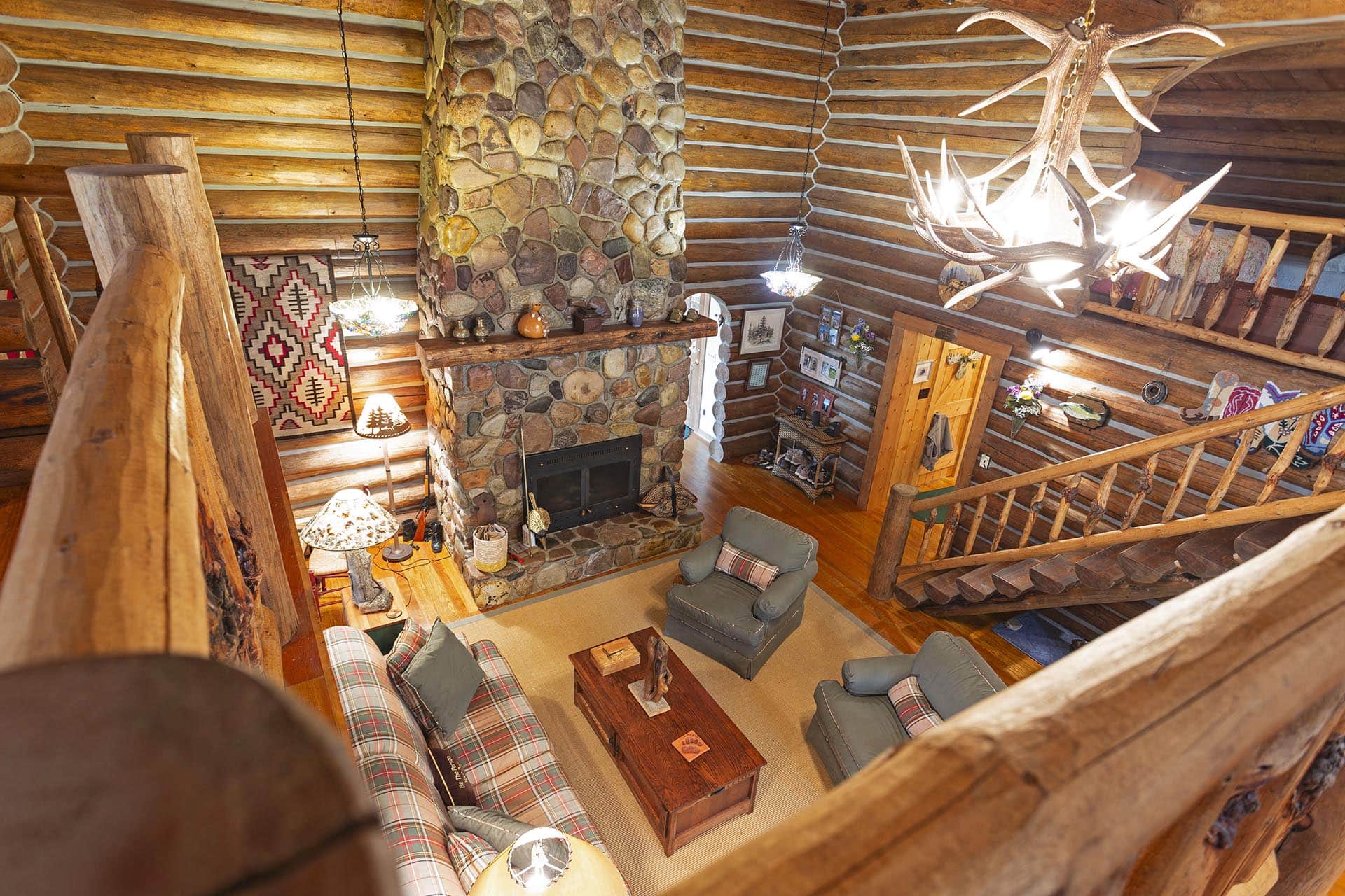 log home river rock fireplace montana middle fork rock creek retreat