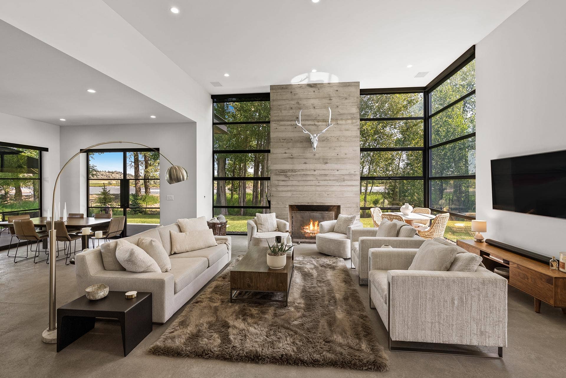 luxury living room with river views montana stillwater-yellowstone confluence ranch
