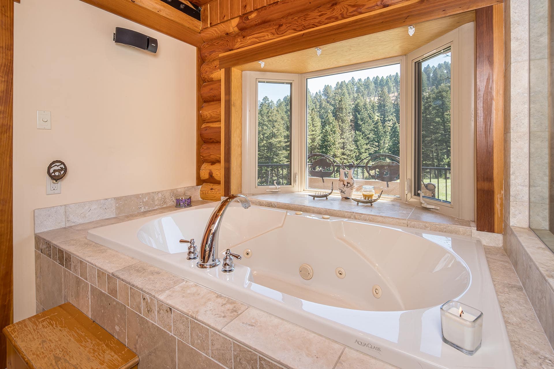 master bathroom with forest view montana elk ranch
