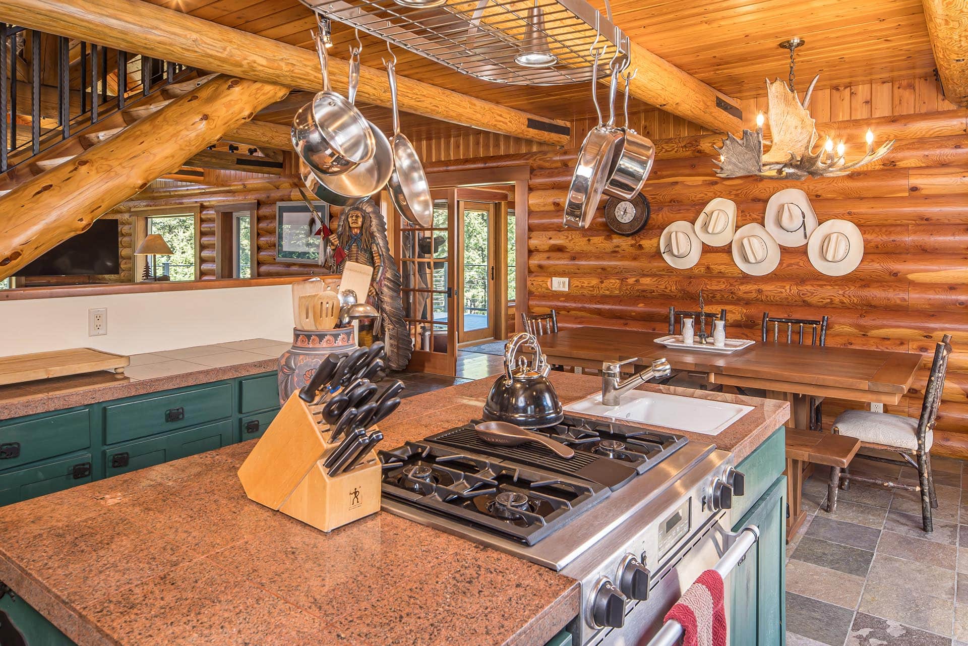 rustic kitchen with island montana elk ranch