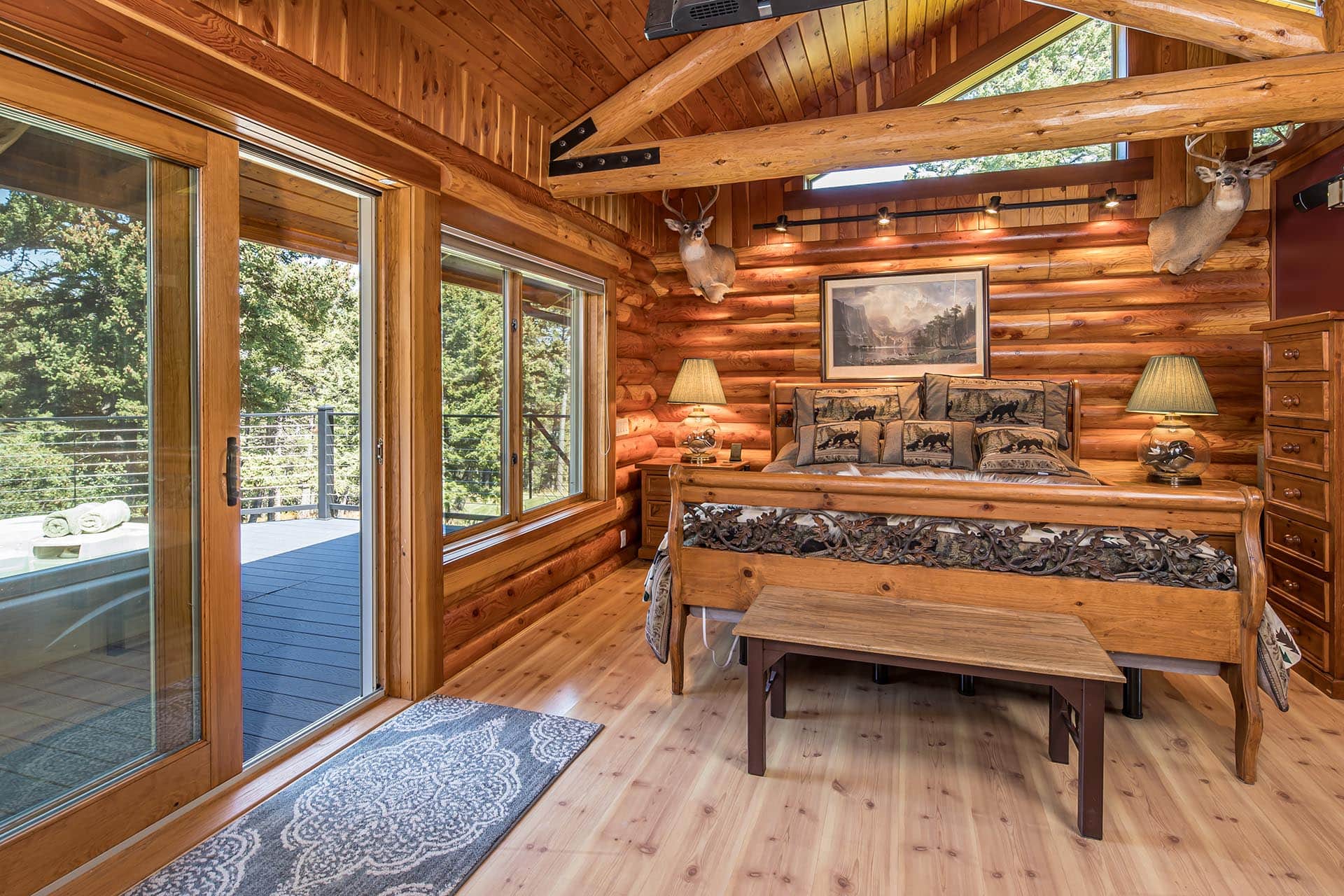 rustic log home bedroom montana elk ranch