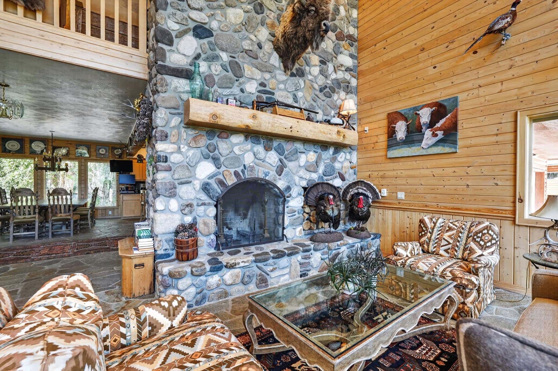 Stone Fireplace Idaho Circle RG Ranch.