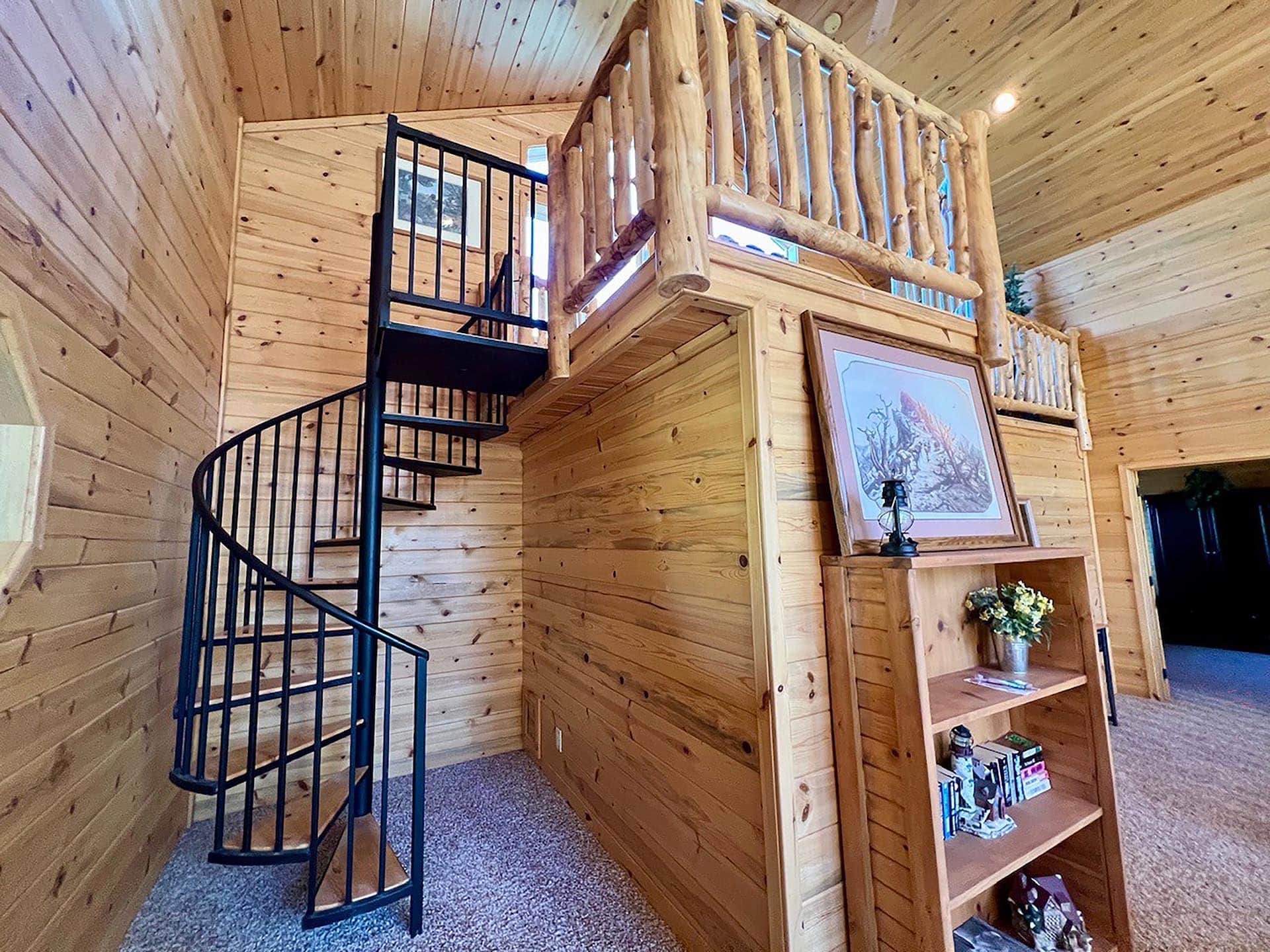 cabin interior with spiral staircase utah duck creek cabin