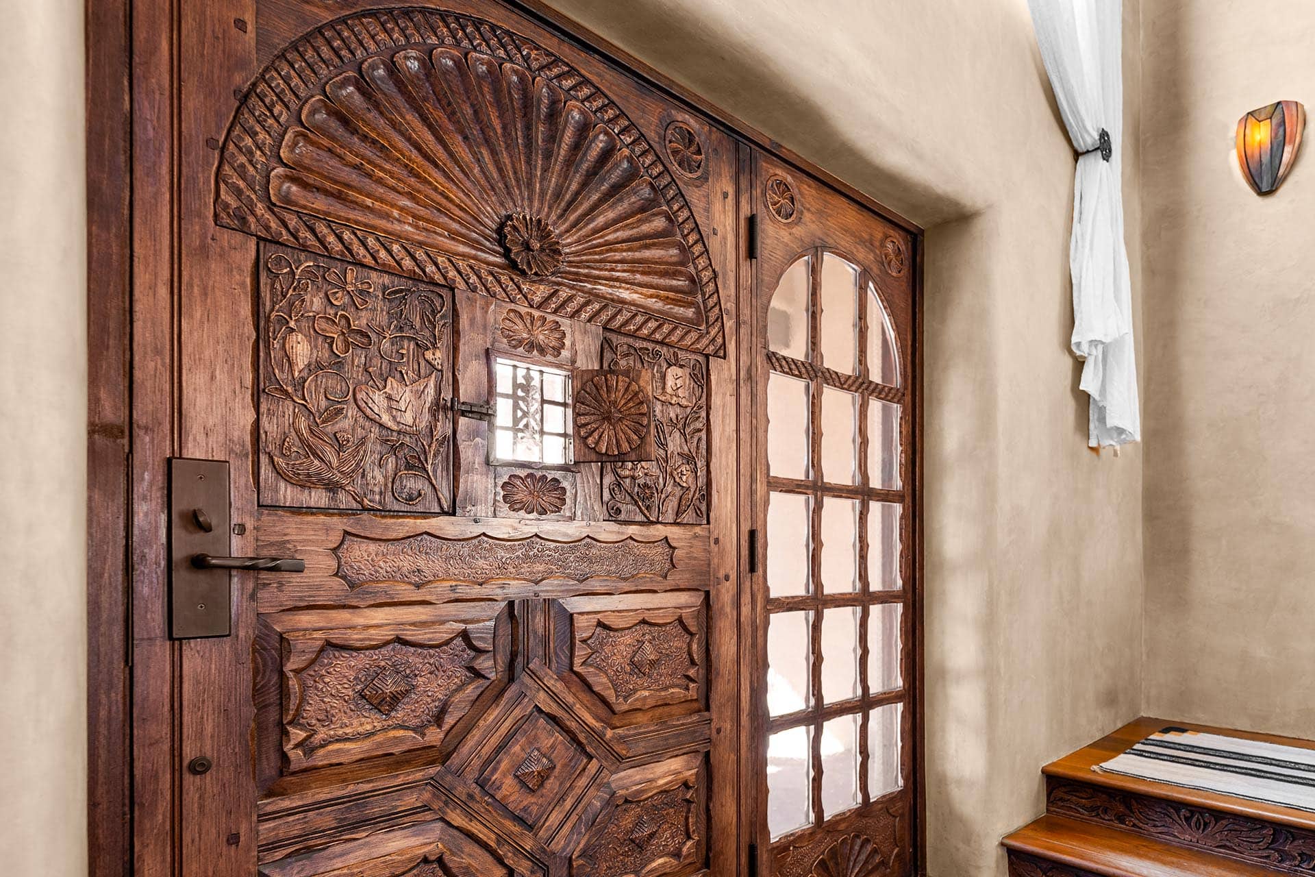 custom carved door property new mexico hacienda de suenos
