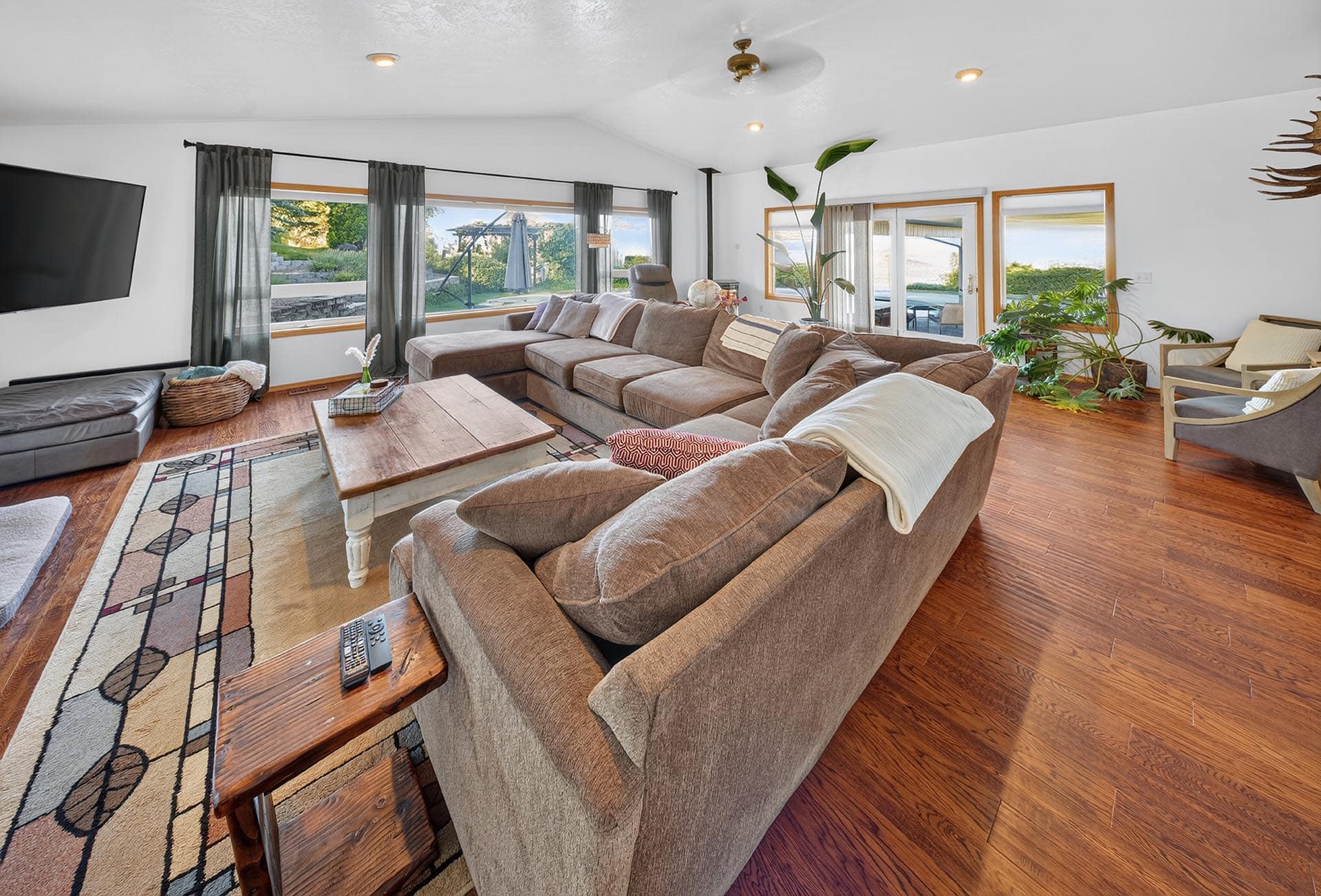 family room with sectional sofa and patio view idaho apple ridge farmstead