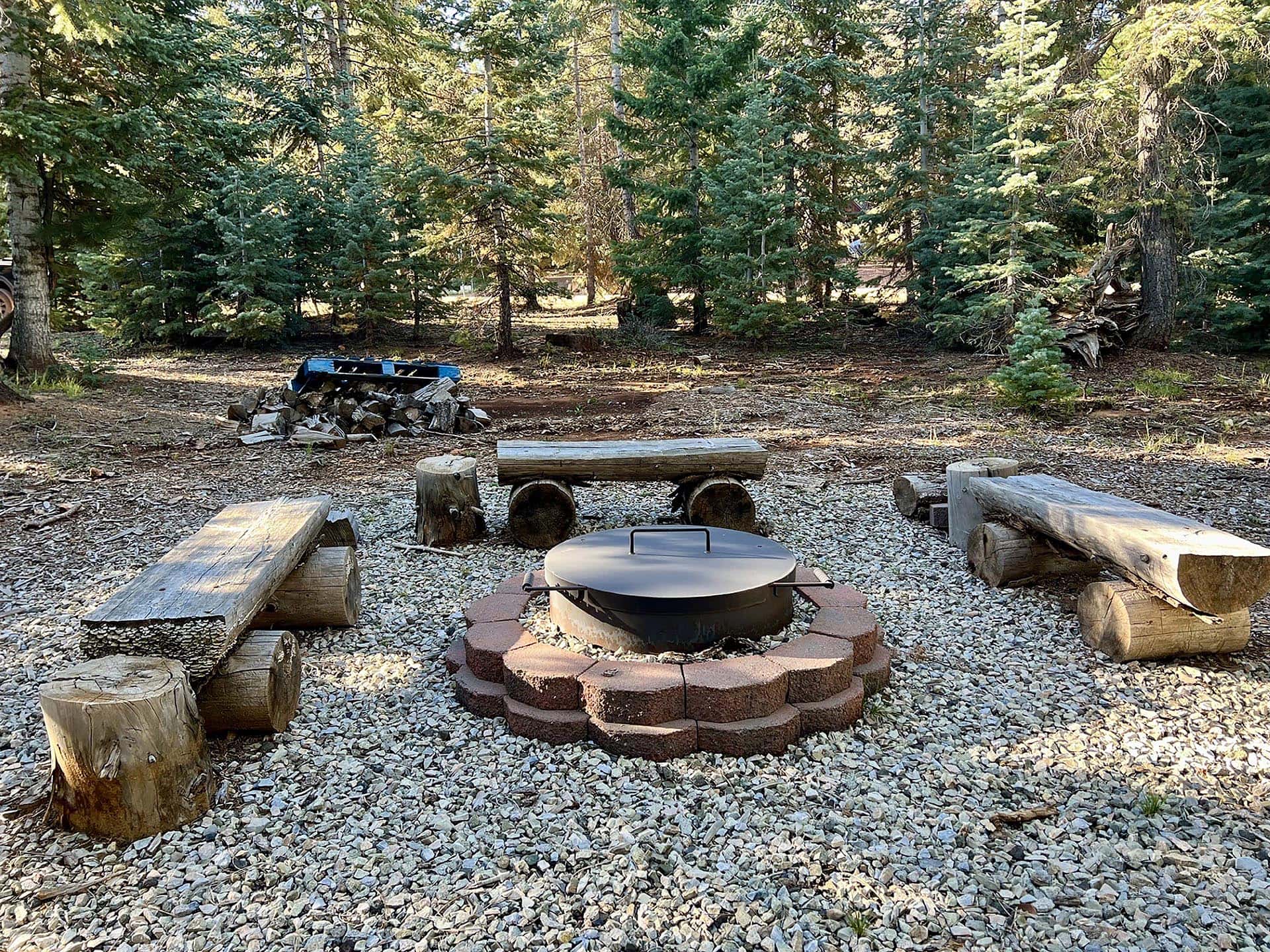fire pit with log seating utah duck creek cabin