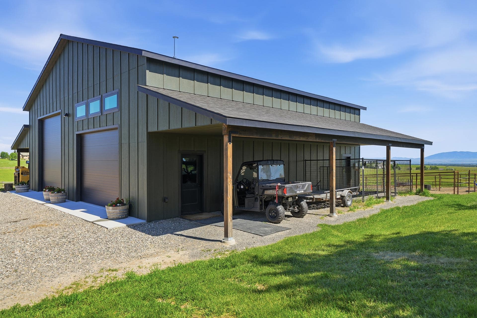 large barn with equipment storage montana trailcrest horse property