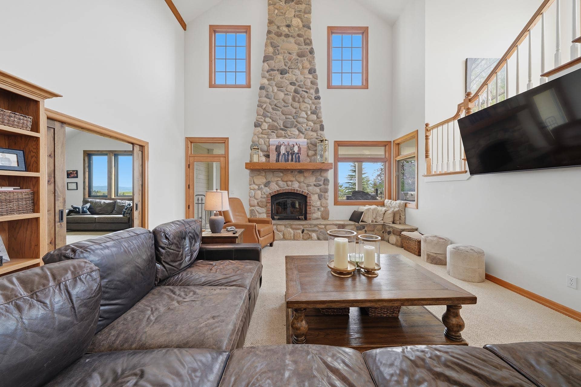 luxury home living room with fireplace for sale montana trailcrest horse property