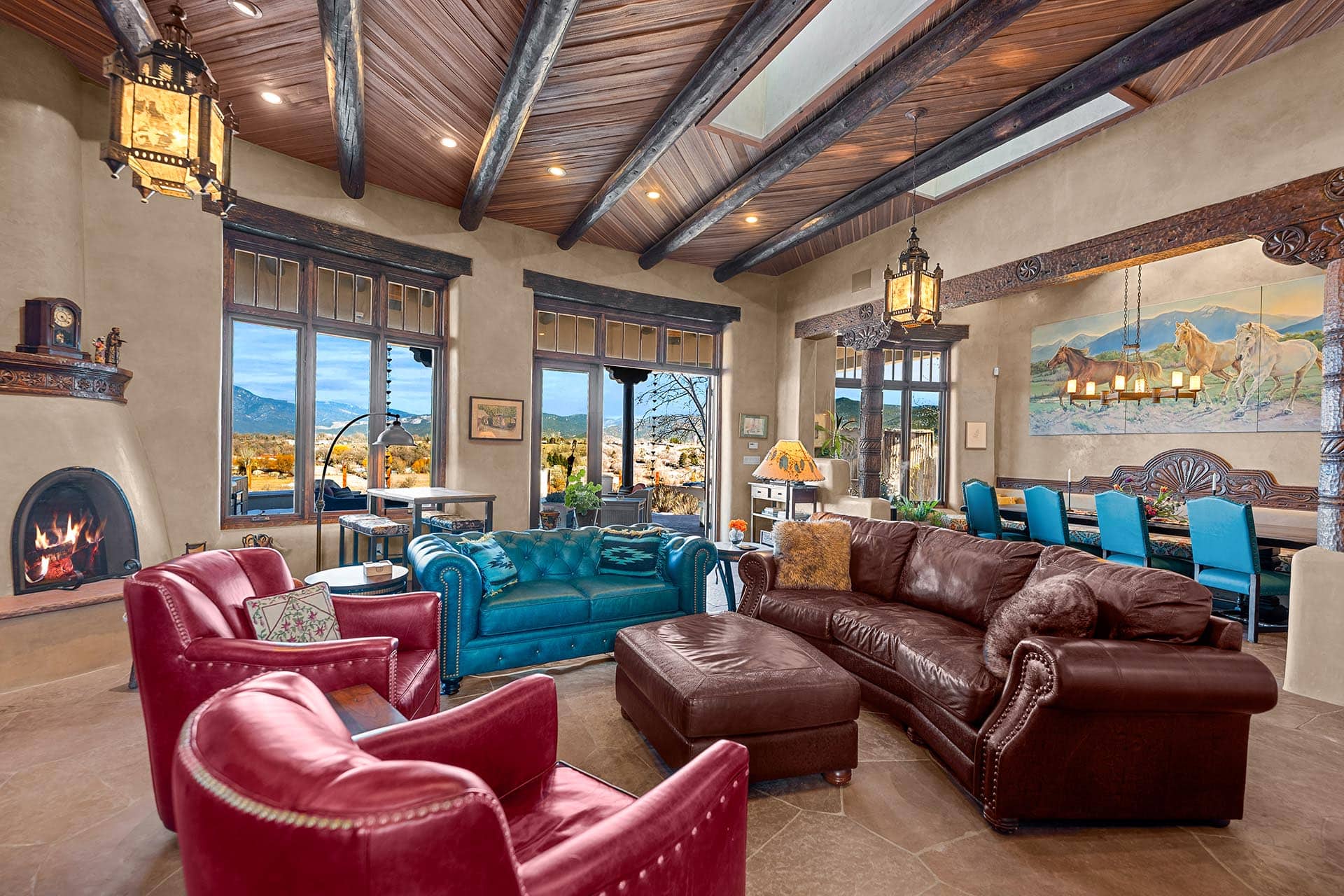 luxury home living room with mountain views new mexico hacienda de suenos
