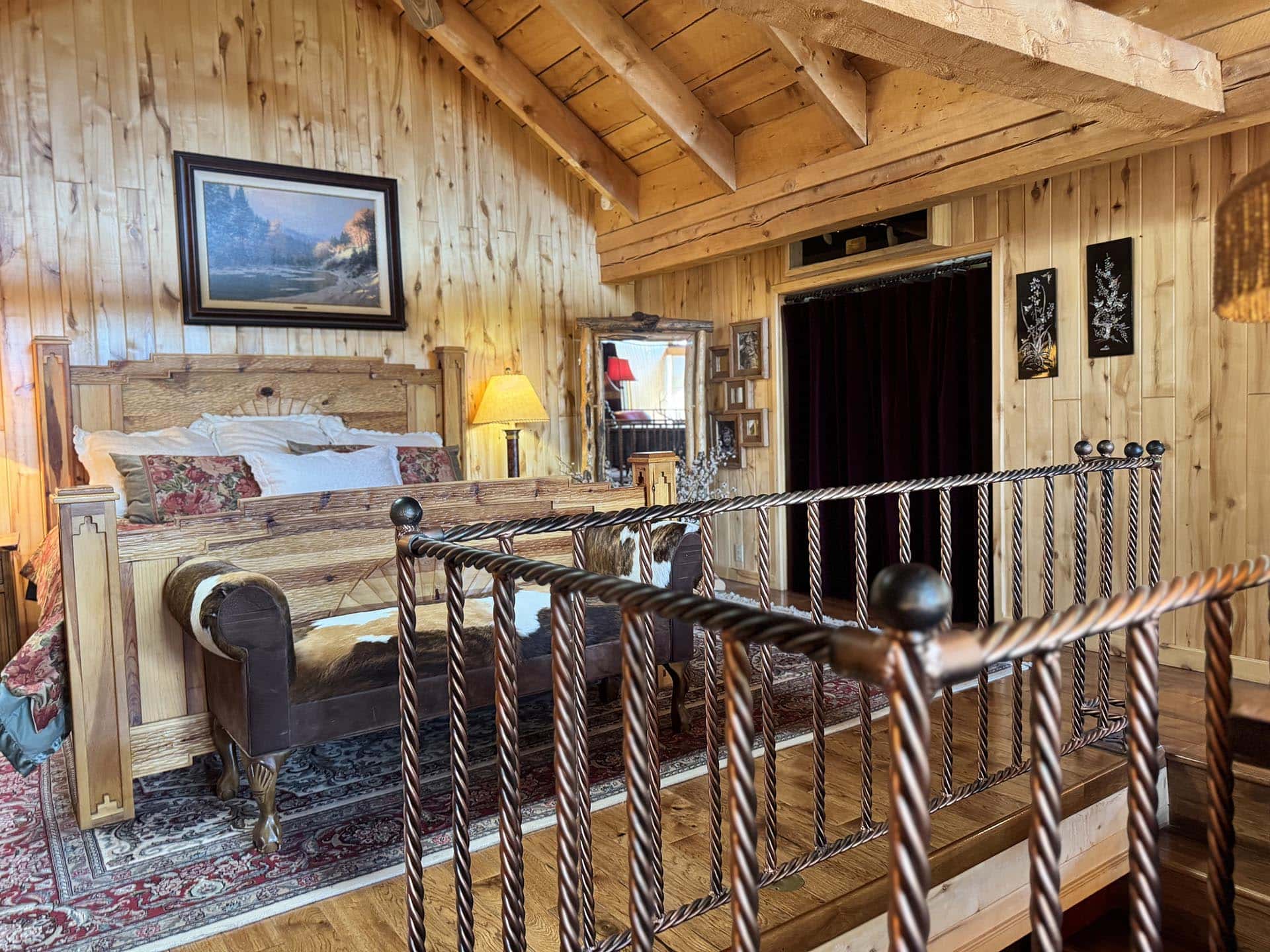 luxury log home bedroom for sale colorado emerald ranch