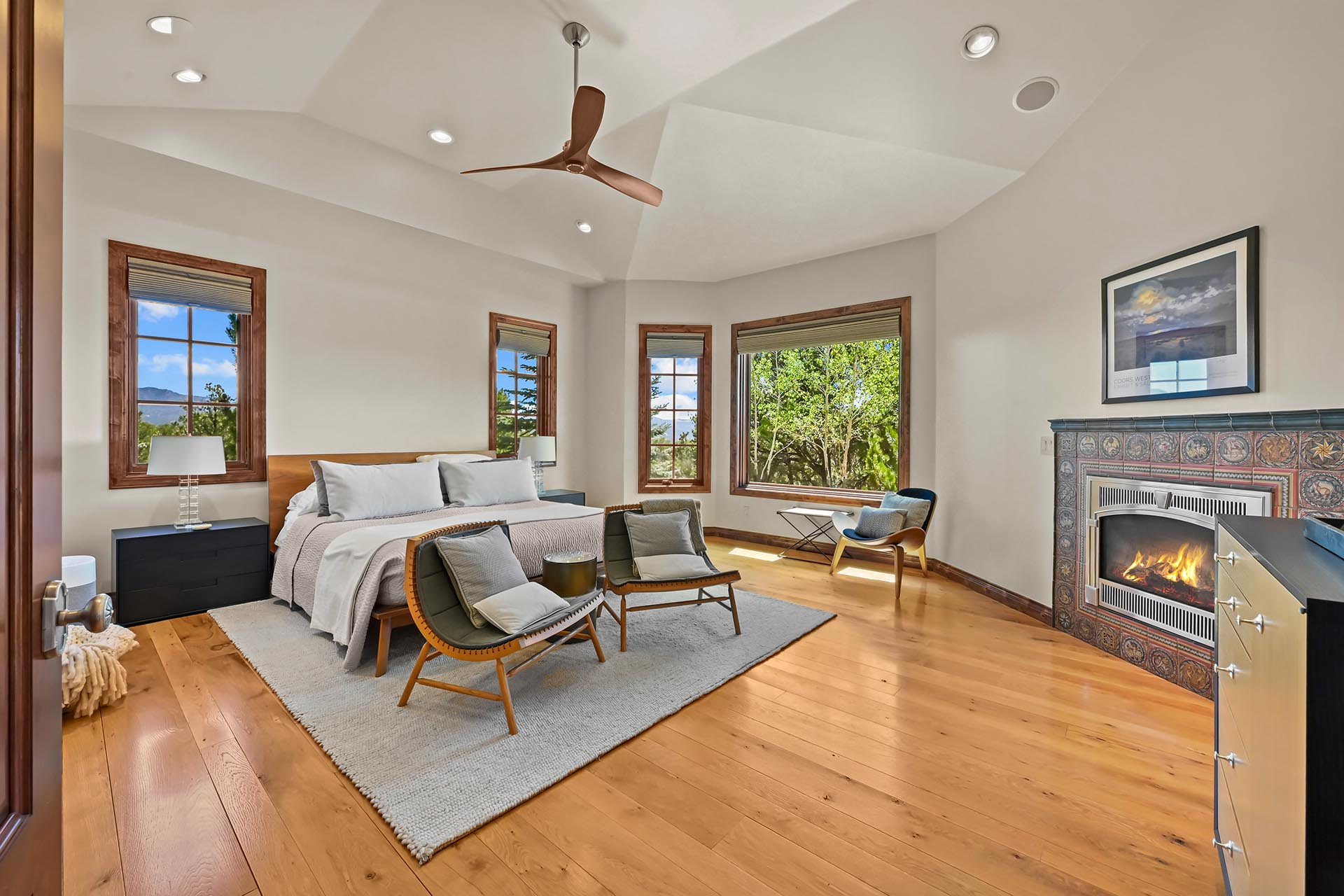master bedroom with fireplace residential estate for sale colorado collegiate peaks ranch