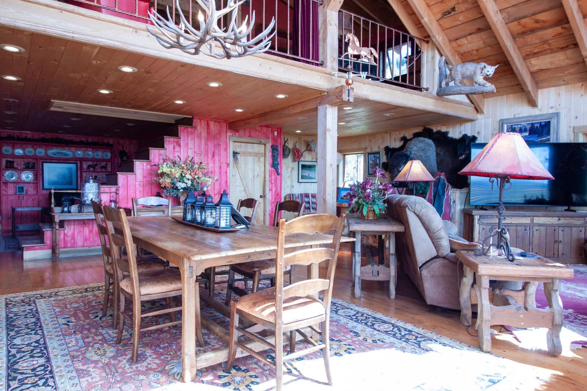 open concept lodge living dining colorado emerald ranch