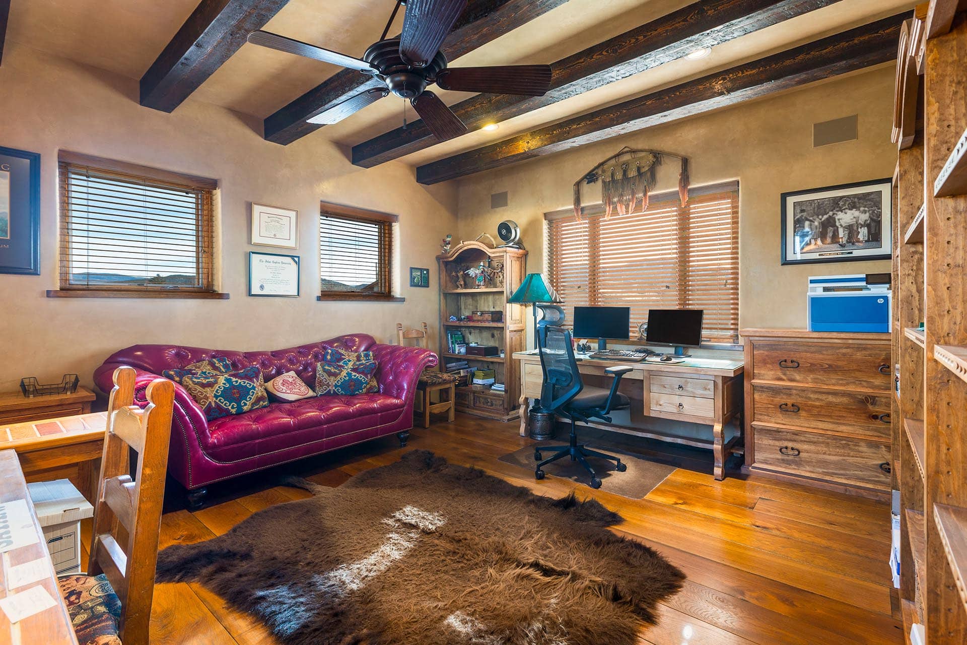 southwestern home office with wood beams new mexico hacienda de suenos