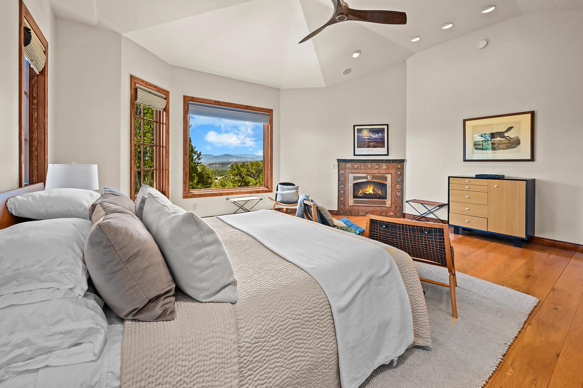 tiled fireplace bedroom residential estate colorado collegiate peaks ranch