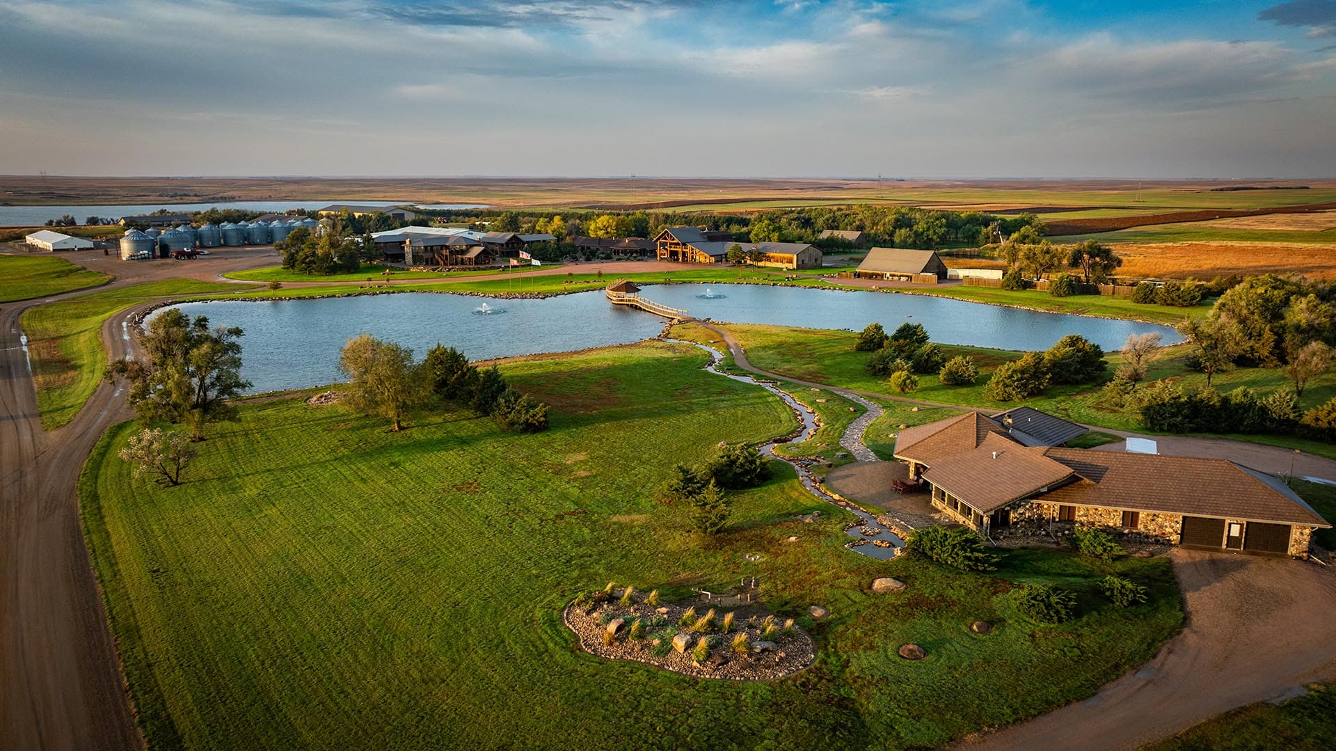 aerial view of ranch complex with pond south dakota paul nelson farm