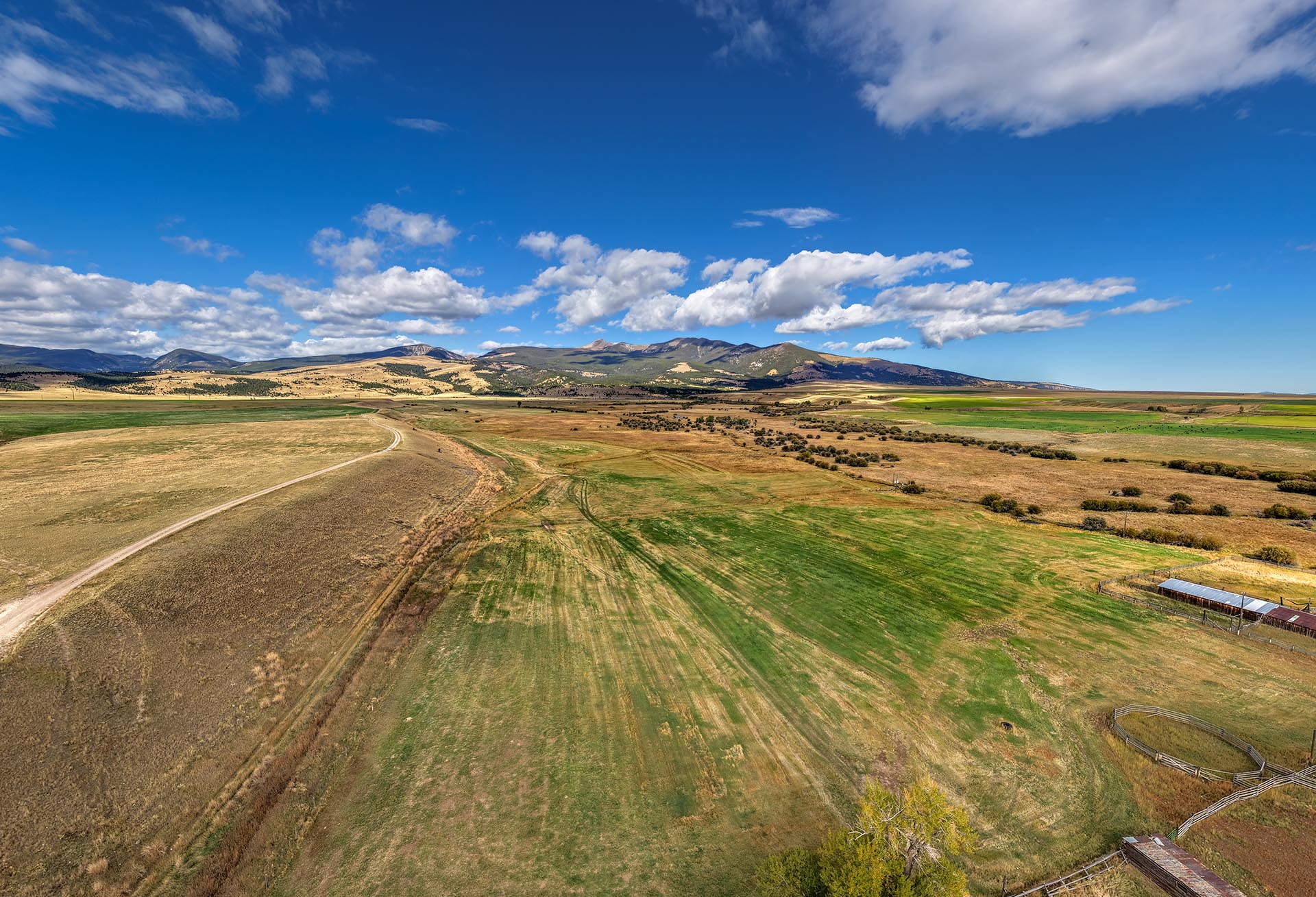 agricultural fields with outbuildings and corral land montana dempsey lakes cattle ranch