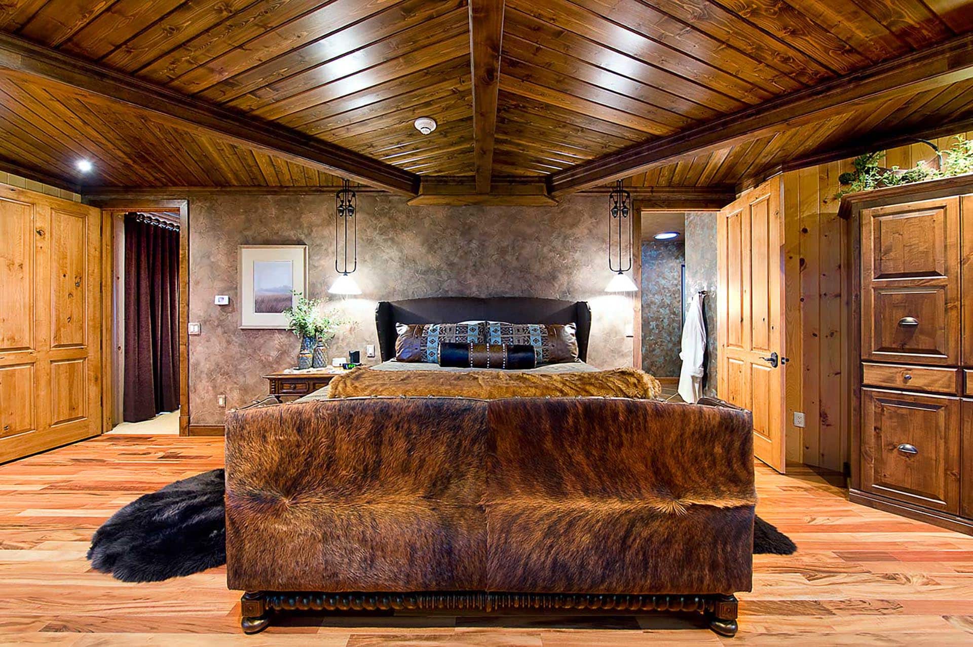 luxury bedroom with cowhide bed south dakota paul nelson farm