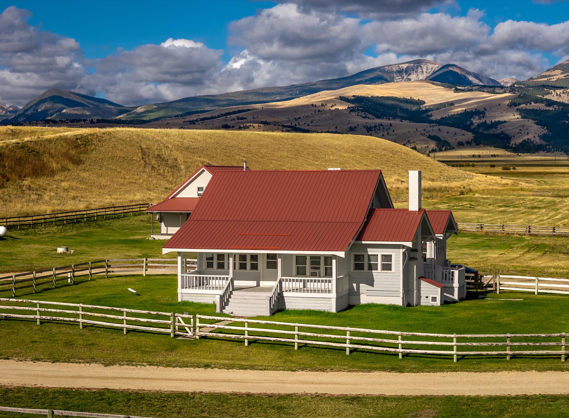 main ranch house with fenced yard montana dempsey lakes cattle ranch
