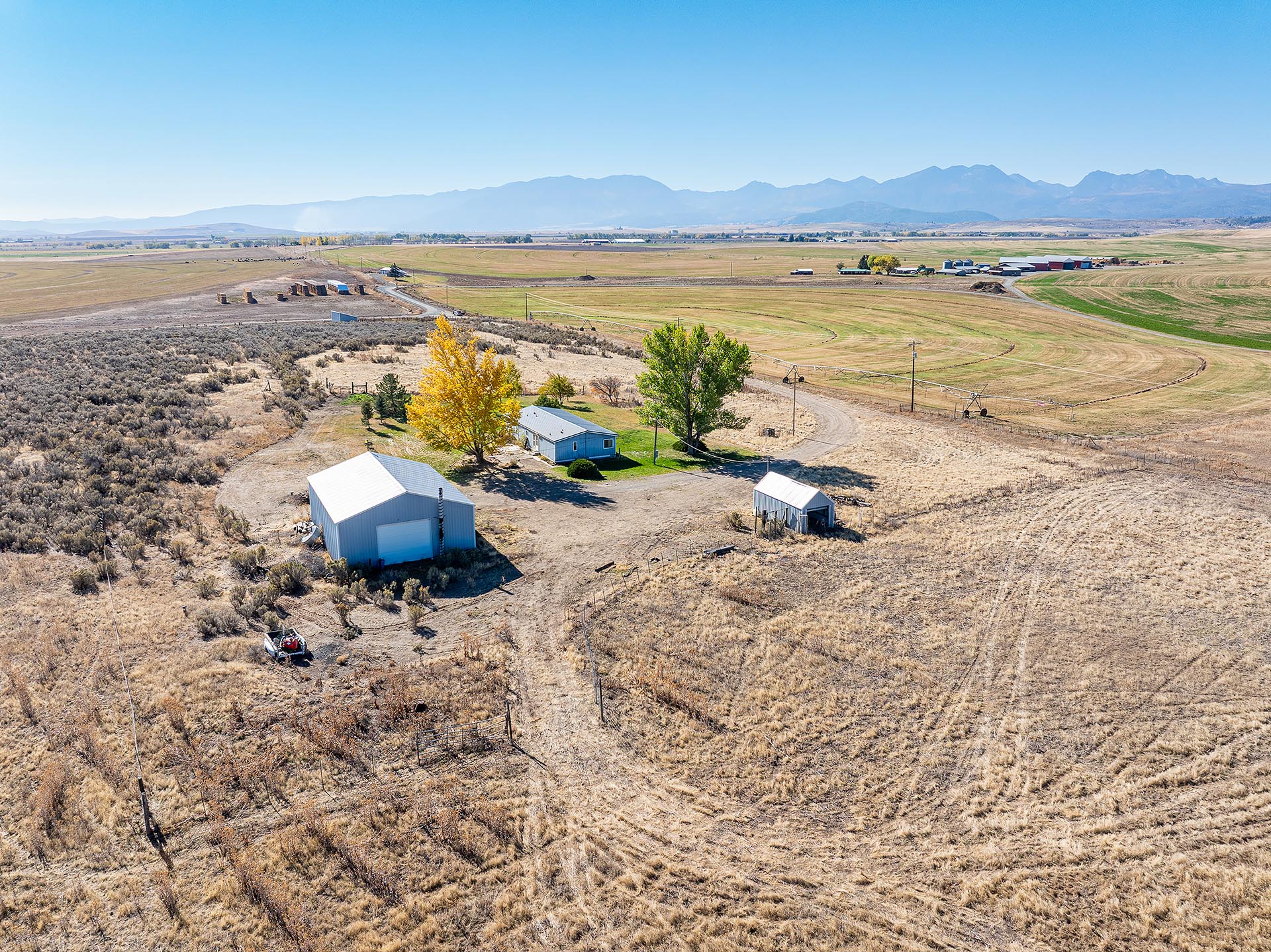 ranch house with metal shop and shed oregon north powder farm