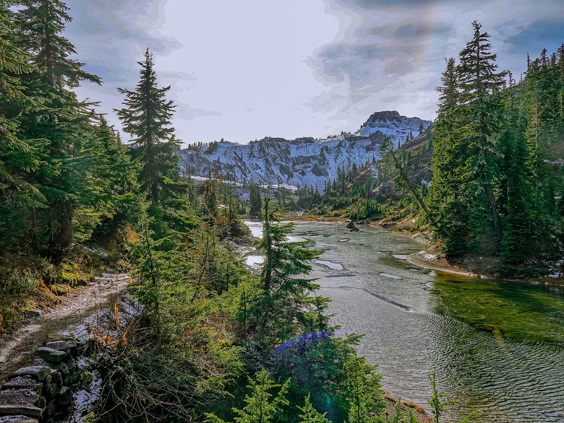 rocky alpine lake shoreline washington granite creek trail