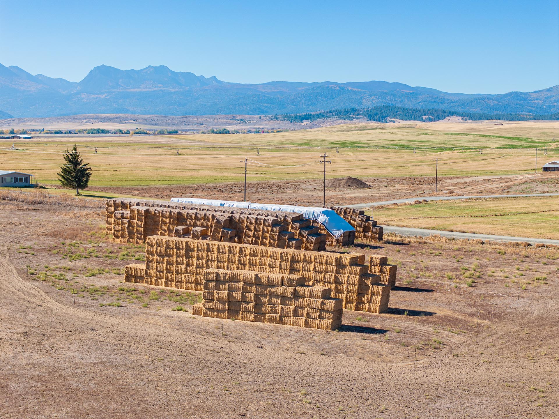 stacked hay bales mountain view oregon north powder farm